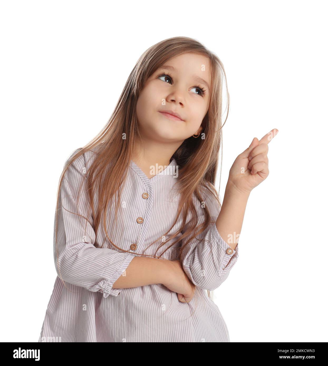 Portrait of cute little girl on white background Stock Photo - Alamy