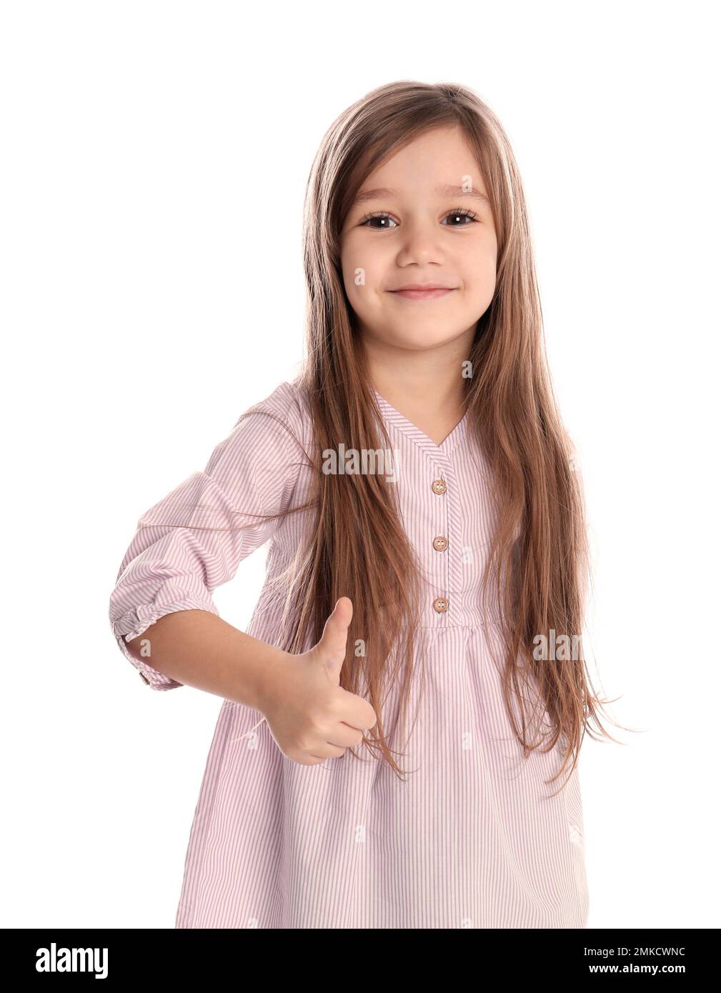 Portrait of cute little girl on white background Stock Photo - Alamy