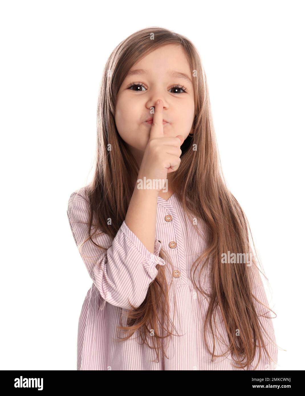 Portrait of cute little girl on white background Stock Photo - Alamy