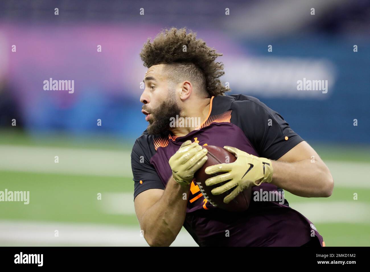West Virginia tight end Trevon Wesco runs a drill during the NFL football  scouting combine, Saturday, March 2, 2019, in Indianapolis. (AP  Photo/Darron Cummings Stock Photo - Alamy