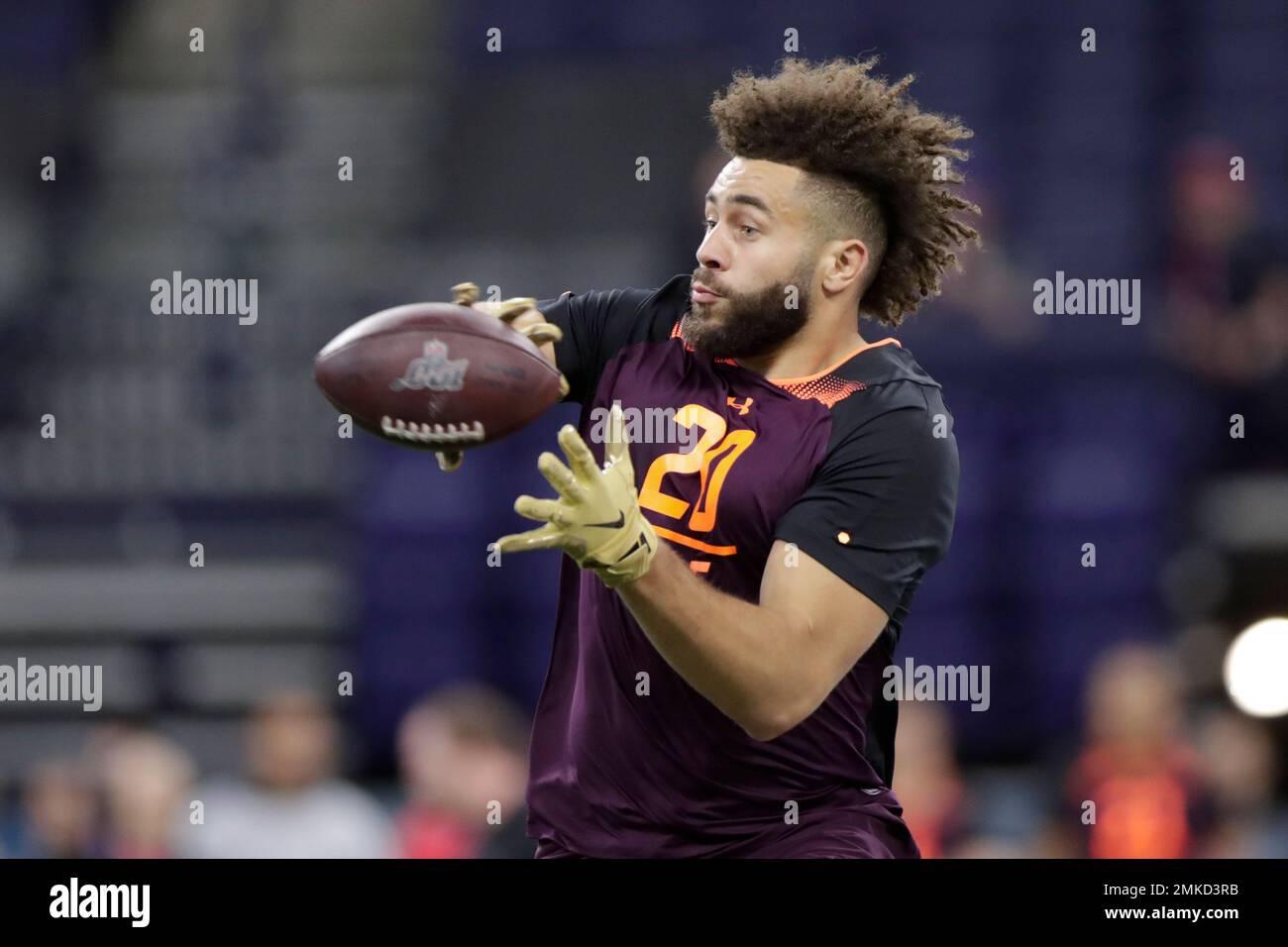 West Virginia tight end Trevon Wesco runs a drill at the NFL football  scouting combine in Indianapolis, Saturday, March 2, 2019. (AP  Photo/Michael Conroy Stock Photo - Alamy