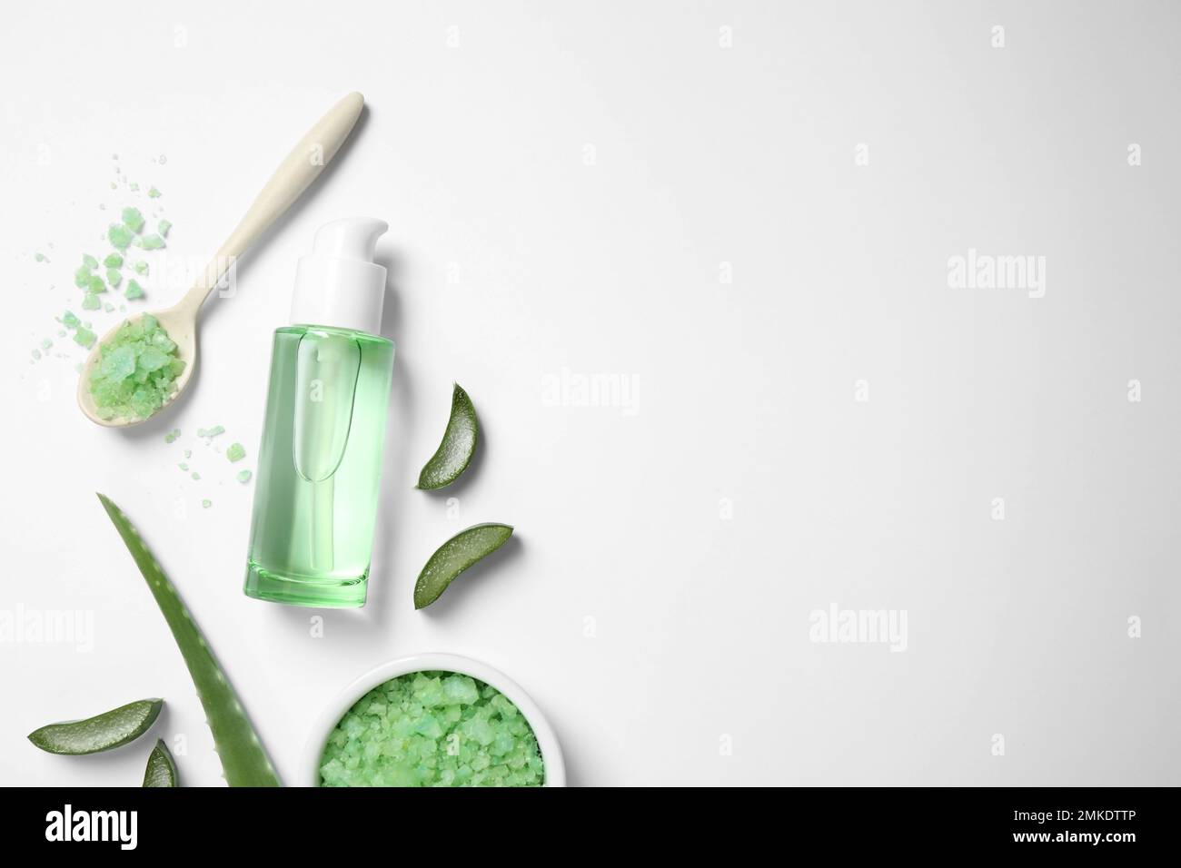 Flat lay composition with aloe vera and cosmetic products on white ...