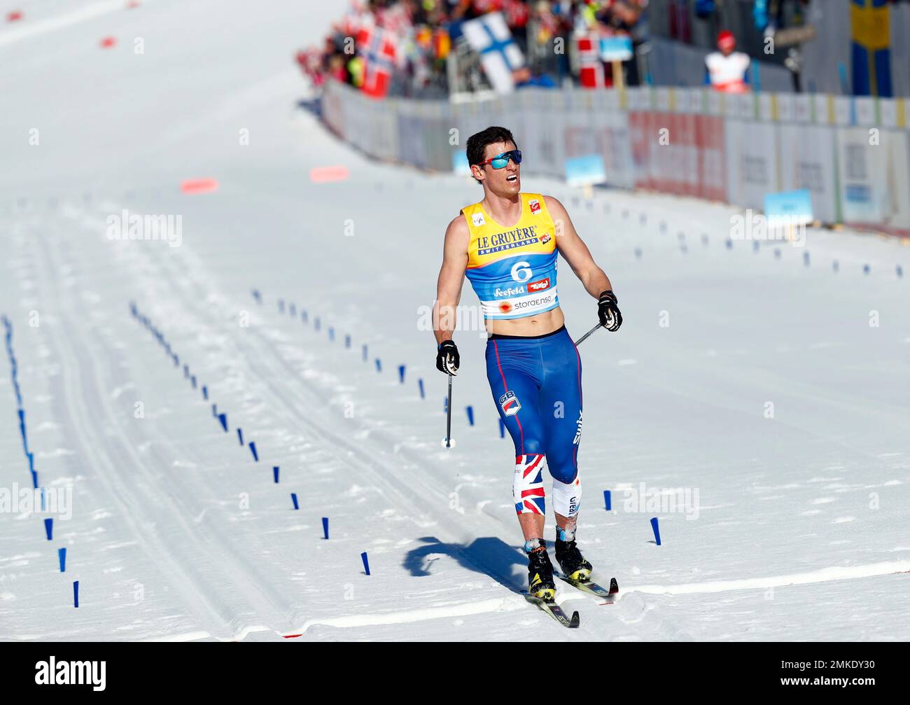 Britain's Andrew Young crosses the finish line of a men's cross country