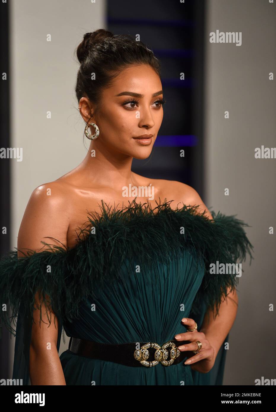 Shay Mitchell arrives at the Vanity Fair Oscar Party on Sunday, Feb. 24 ...