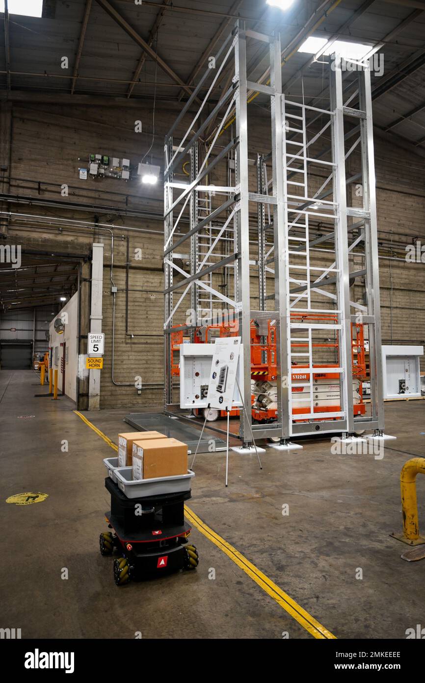 Vertical Module Lift during assembly in the NAVSUP 5G smart warehouse