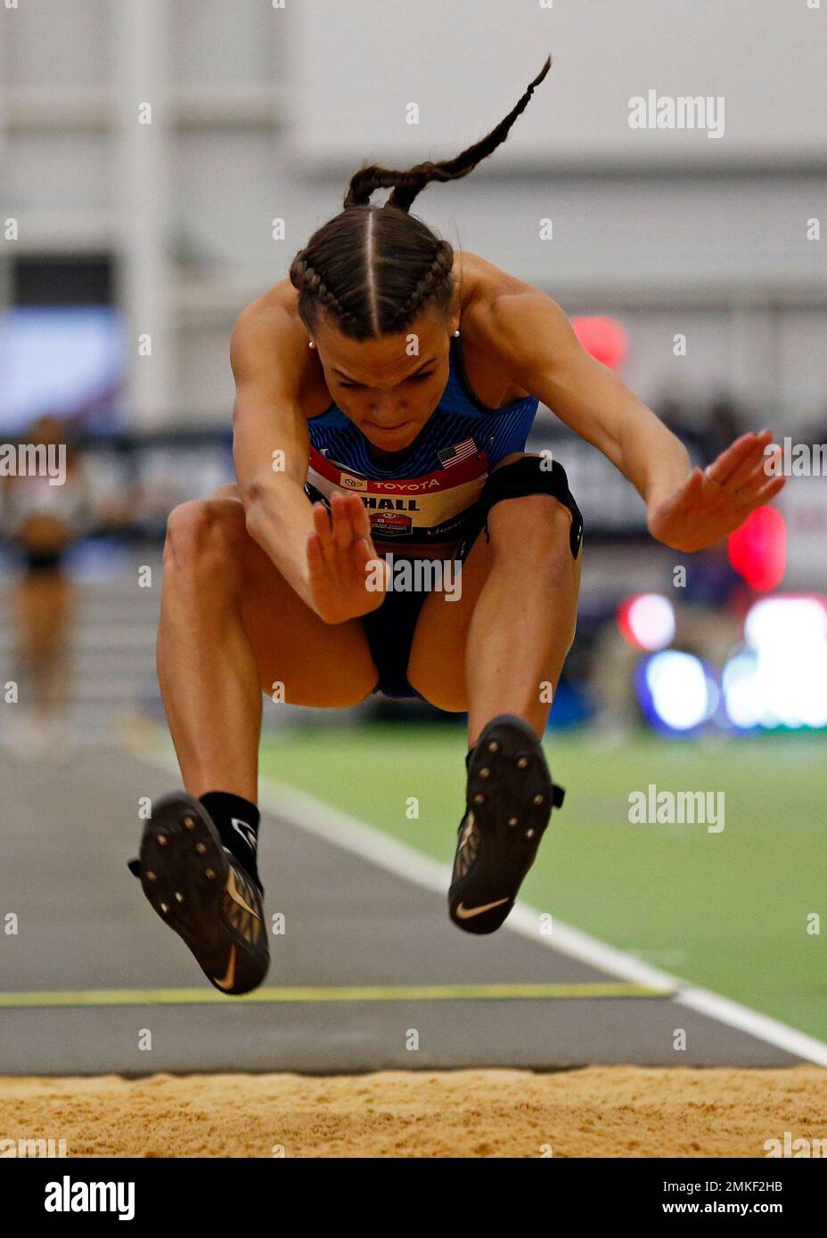 Anna Hall competes in the long jump part of the pentathlon during USA