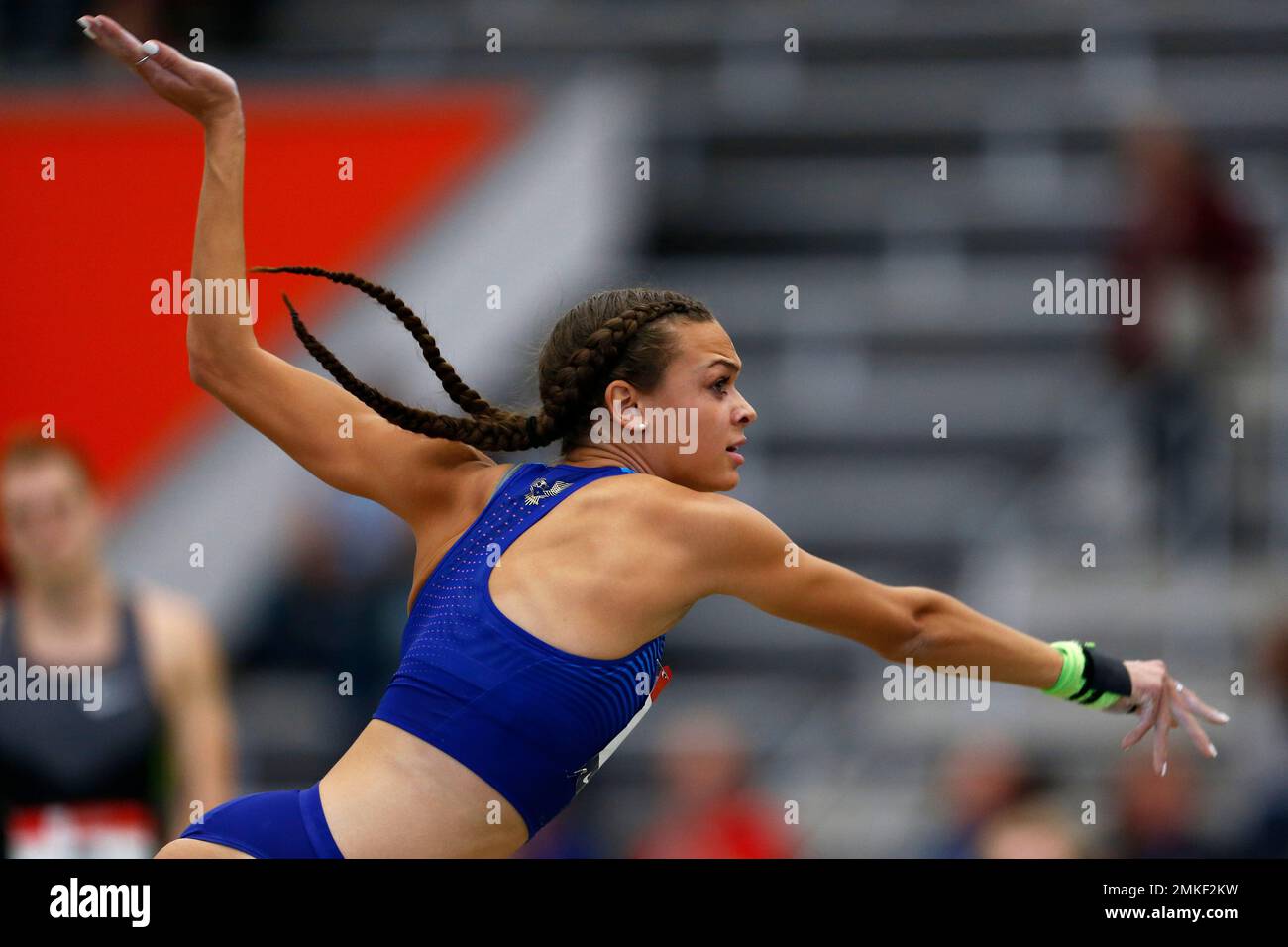 Anna Hall competes in the shot put part of the pentathlon during USA