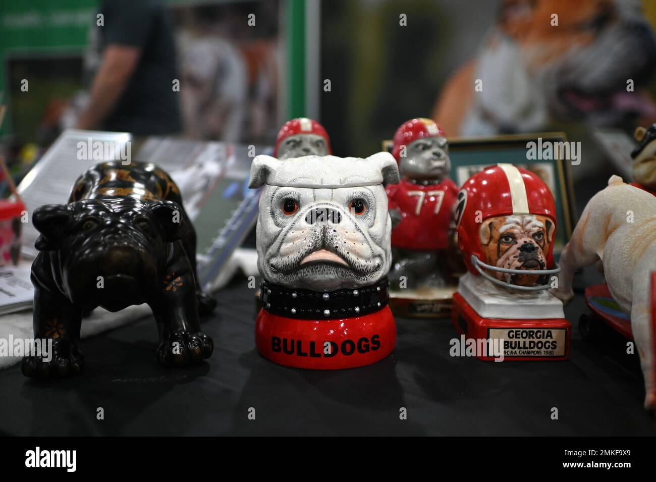 New York, USA. 28th Jan, 2023. Ceramic Bull Dog gifts on display at the