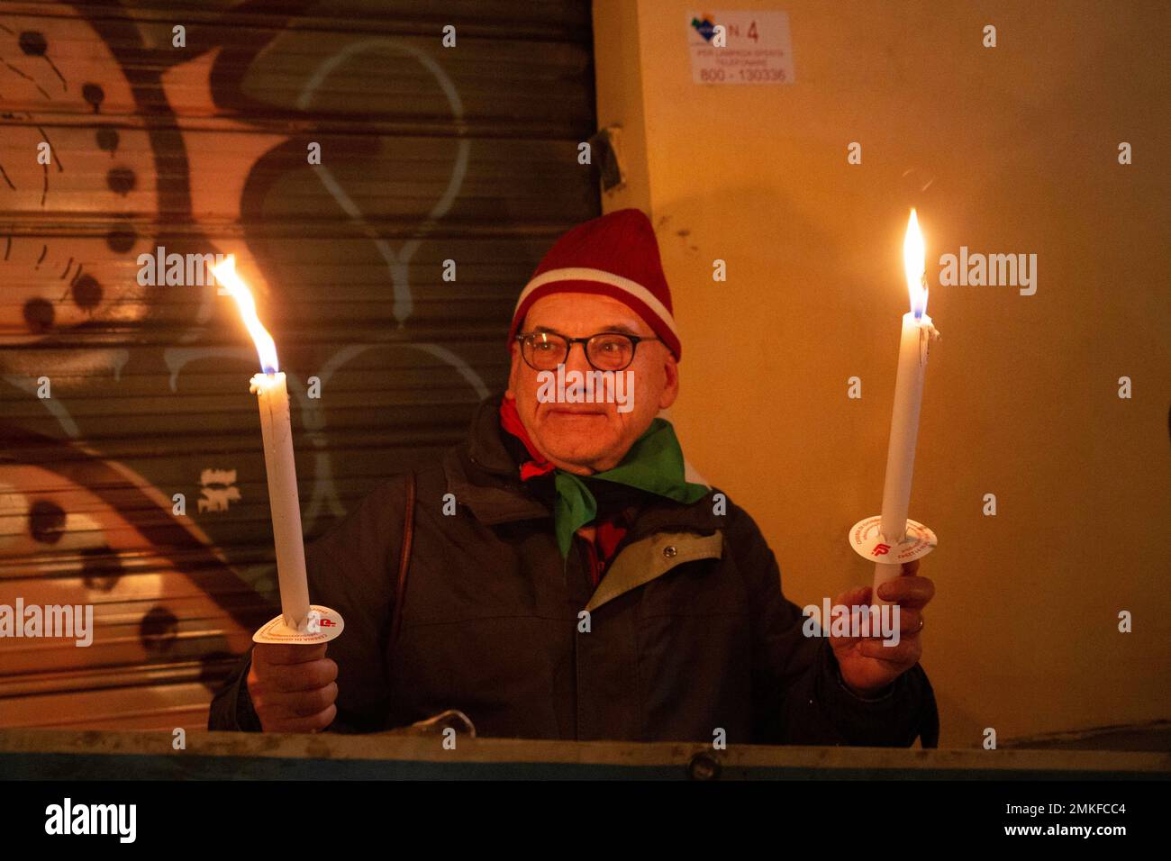 Rome, Italy. 27th Jan, 2023. Torchlight procession on the occasion of Holocaust Remembrance Day to remember the massacres carried out by Nazi-fascism against Rom-Sinti people, homosexuals and disabled people (Credit Image: © Matteo Nardone/Pacific Press via ZUMA Press Wire) EDITORIAL USAGE ONLY! Not for Commercial USAGE! Stock Photo