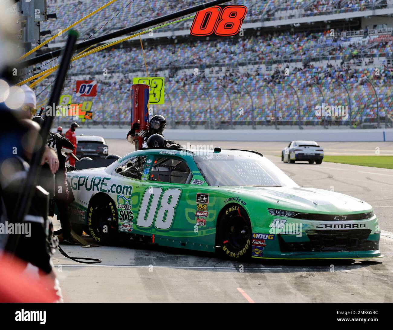 Gray Gaulding's car faces the wrong way after he slid backwards in his ...