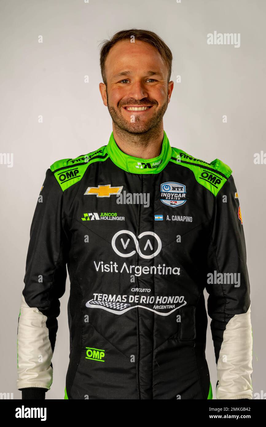 Speedway, IN, USA. 26th Jan, 2023. January 26, 2023 - Speedway, IN, USA: Agustin Hugo Canapino (78) (R) of Arrecifes, Argentina poses for photographs with his new uniform during the Juncos Hollinger Pre Season Studio Shoot at the Juncos Hollinger Racing World Headqurters in Speedway, IN, USA. (Credit Image: © Walter G. Arce Sr./ZUMA Press Wire) EDITORIAL USAGE ONLY! Not for Commercial USAGE! Stock Photo