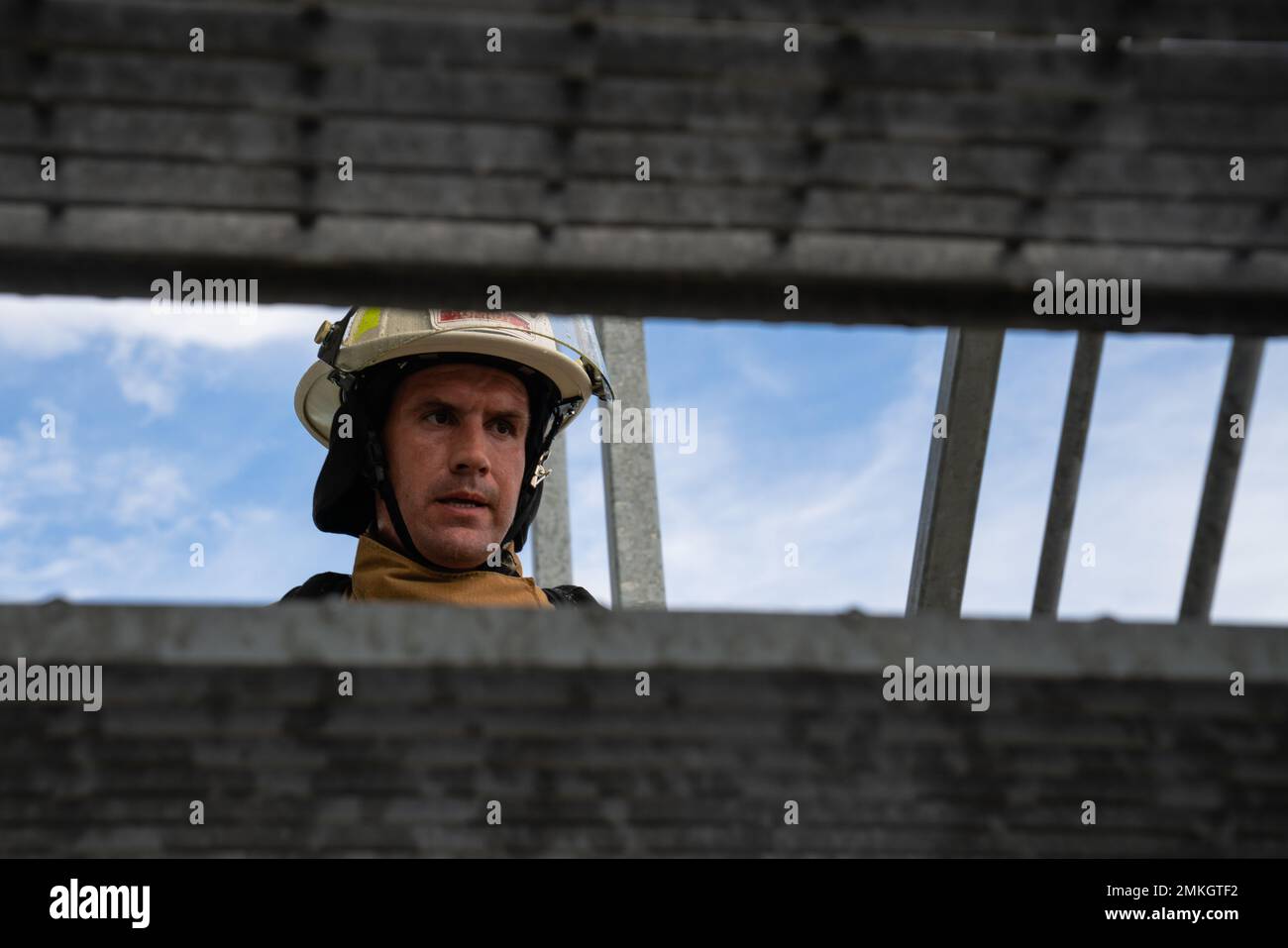 U.S. Air Force Tech. Sgt. David Brady, 6th Civil Engineer Squadron health and safety officer, participates in a stairwell climb at MacDill Air Force Base, Florida, Sept. 9, 2022. The stairwell climb simulated the ascension of 110 floors in remembrance of the first responders who lost their lives on 9/11. The event began at 8:46 AM, the same time the North Tower of the World Trade Center was hit. Stock Photo