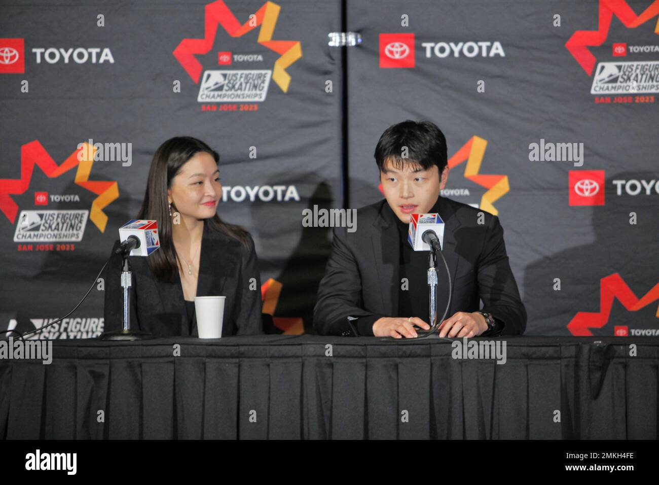 San Jose, CA, USA. 28th Jan, 2023. Olympic ice dancers Maia and Alex Shibutani were elected to the U.S. Figure Skating Hall of Fame during morning Free Dance session during the US Figure Skating Championships. Credit: Motofoto/Alamy Live News Stock Photo