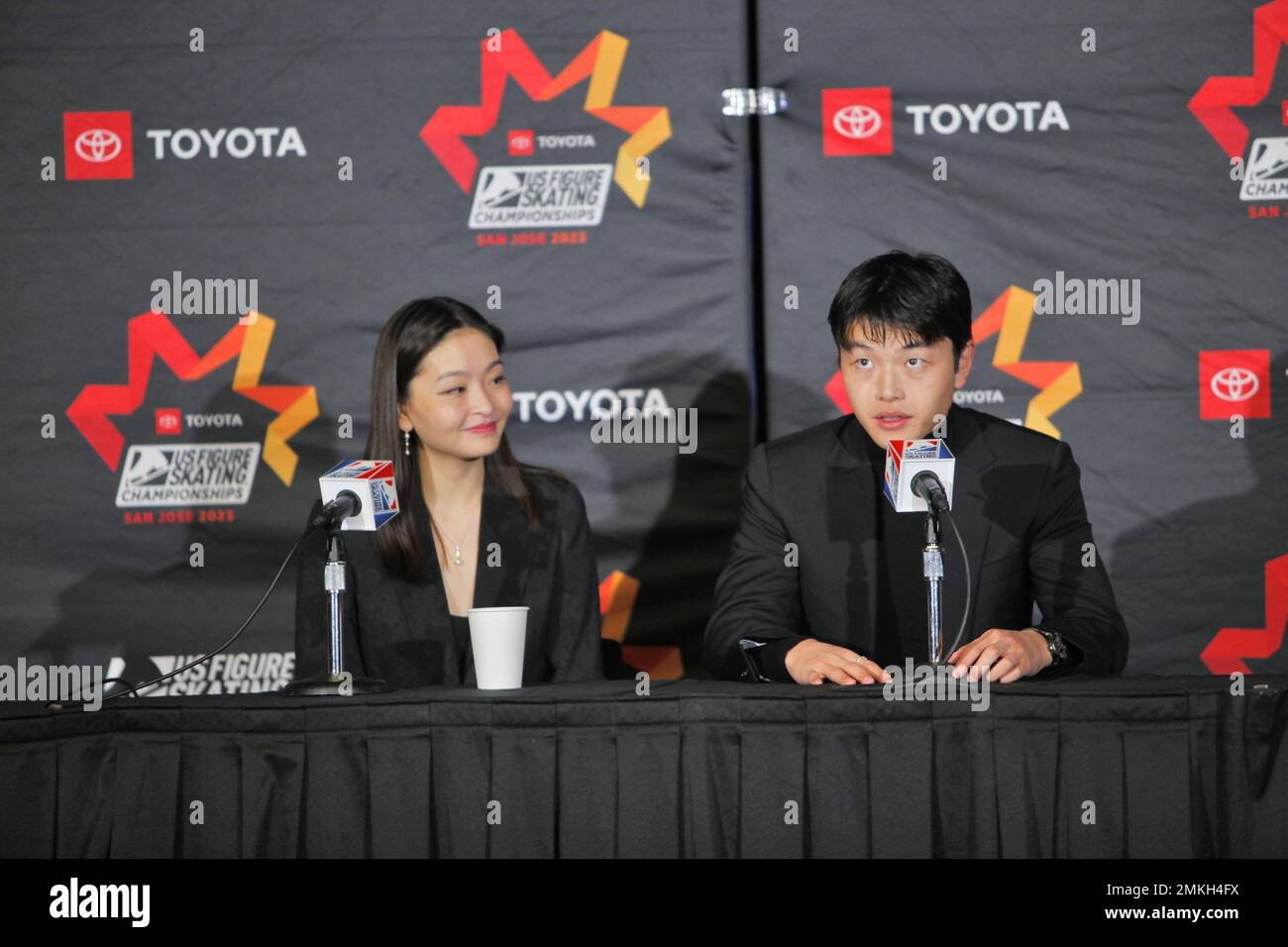 San Jose, CA, USA. 28th Jan, 2023. Olympic ice dancers Maia and Alex