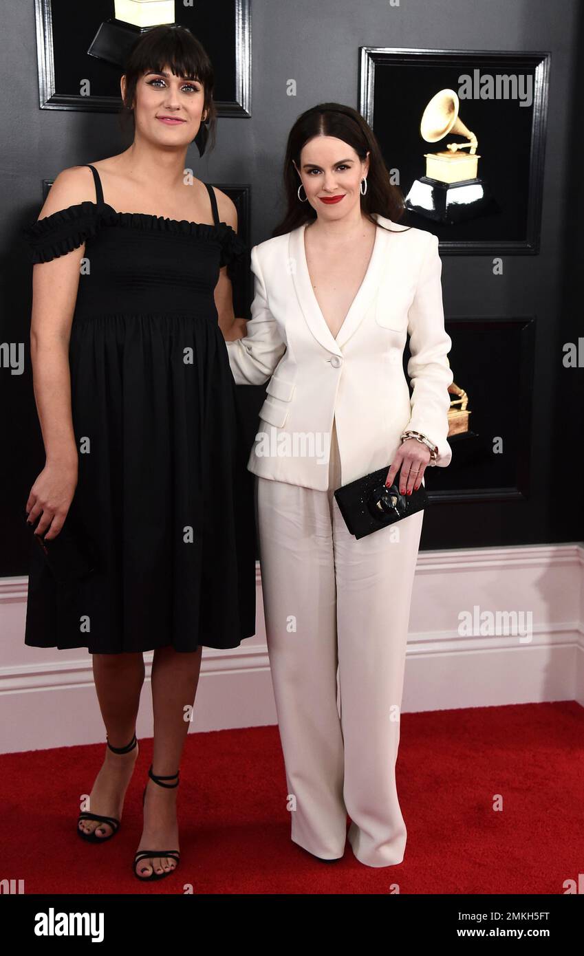 Teddy Geiger Left And Emily Hampshire Arrive At The 61st Annual Grammy Awards At The Staples 9956