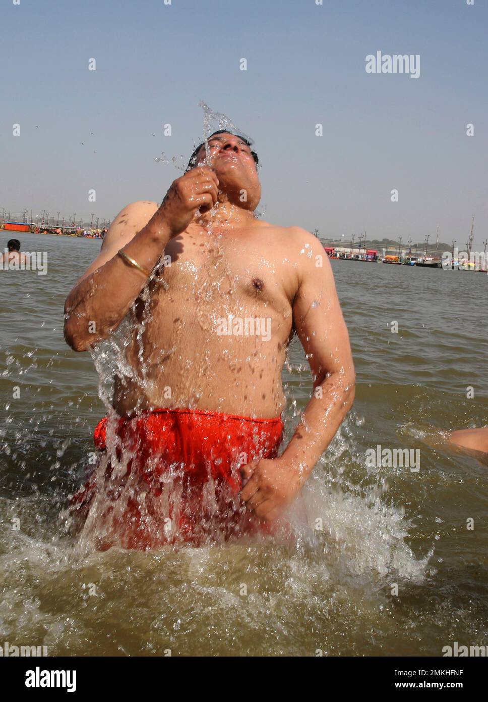 Indian Tv Actor Gajendra Chauhan Takes A Ritualistic Dip On The Eve Of Vasant Panchami At Sangam