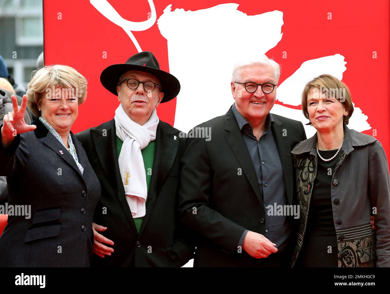 From left, Monika Gruetters, Federal Government Commissioner for Culture  and the Media, festival director Dieter Kosslick, German President  Frank-Walter Steinmeier and his wife Elke Buedenbender pose for the media  on the red