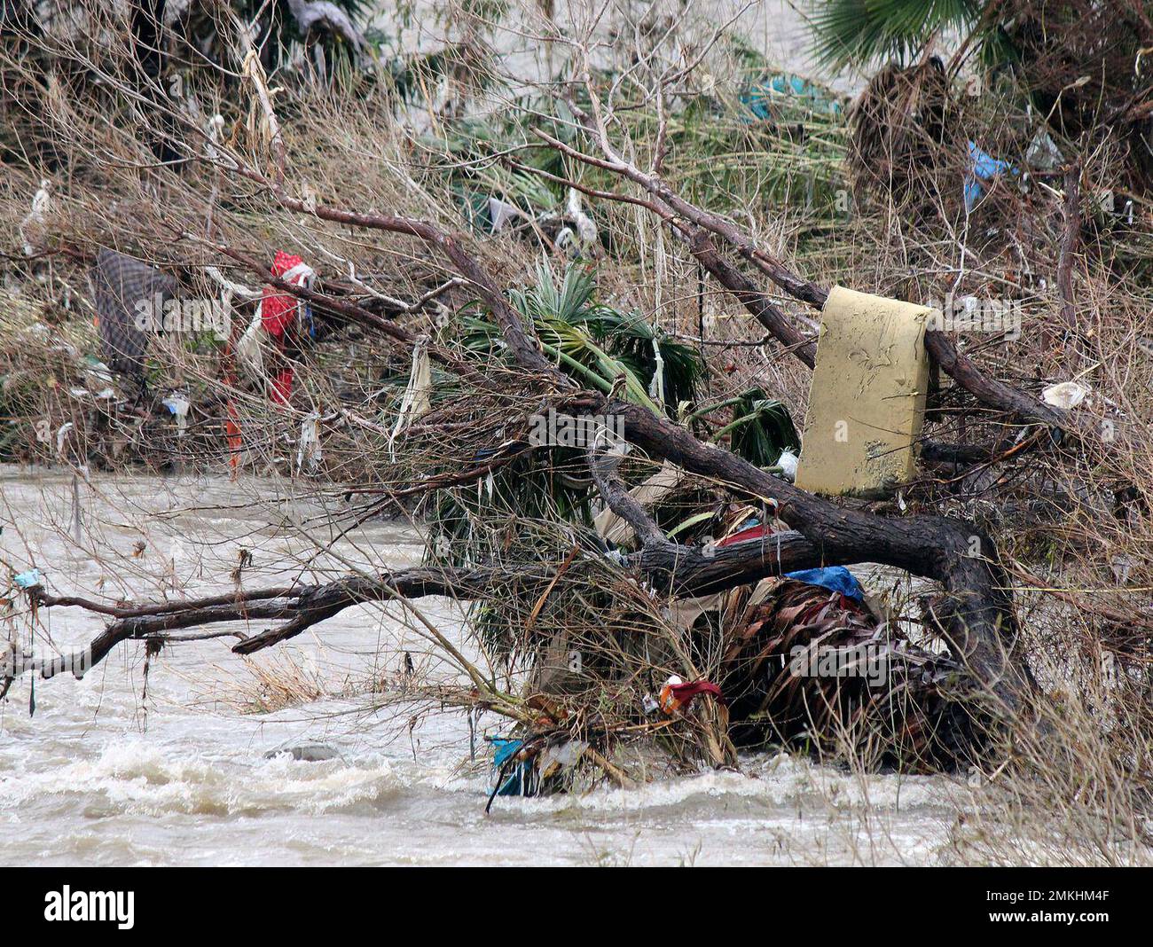 In this Sunday, Feb. 3, 2019 photo, trash and debris is entangled in