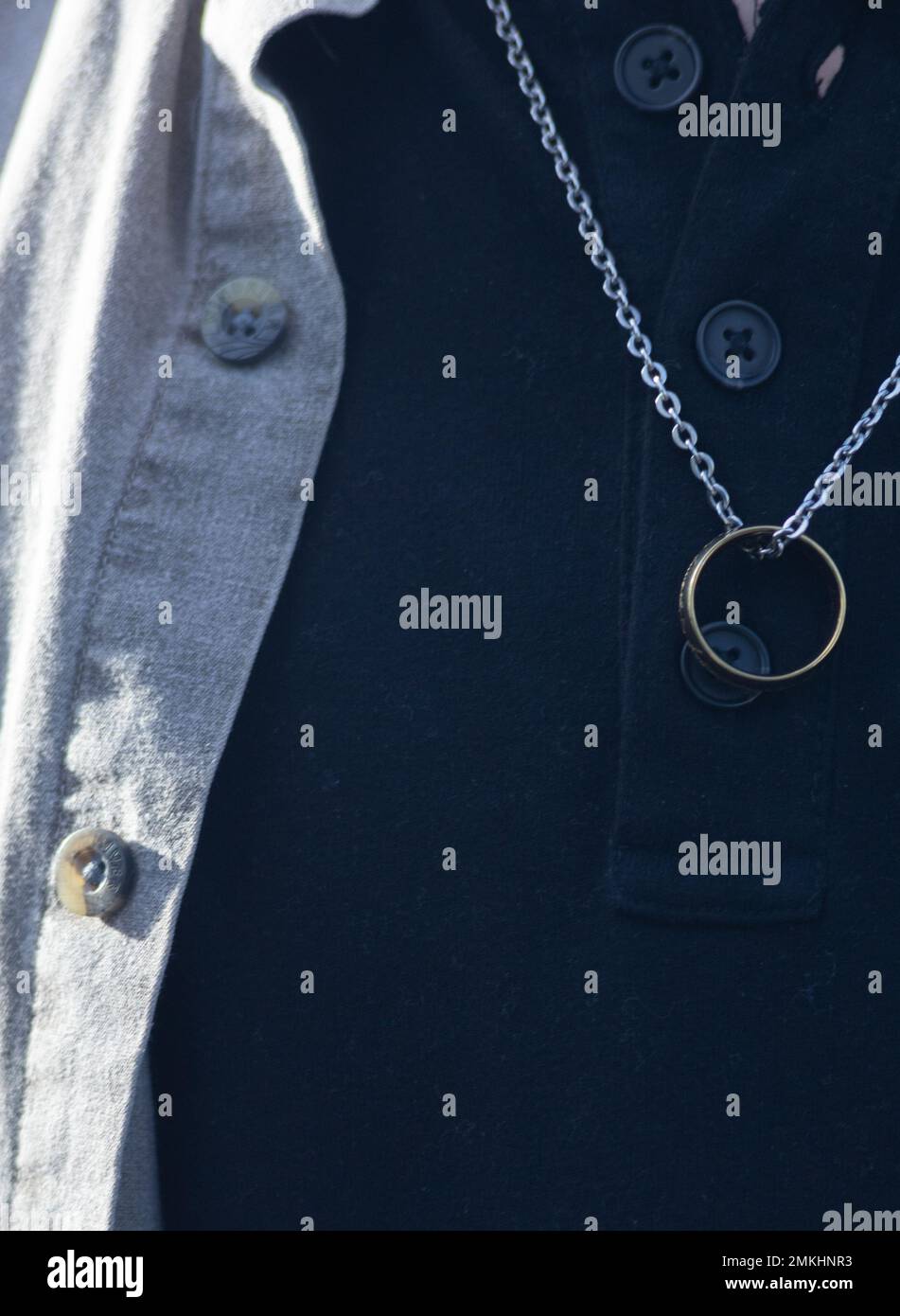 The one ring hangs from a chain Stock Photo