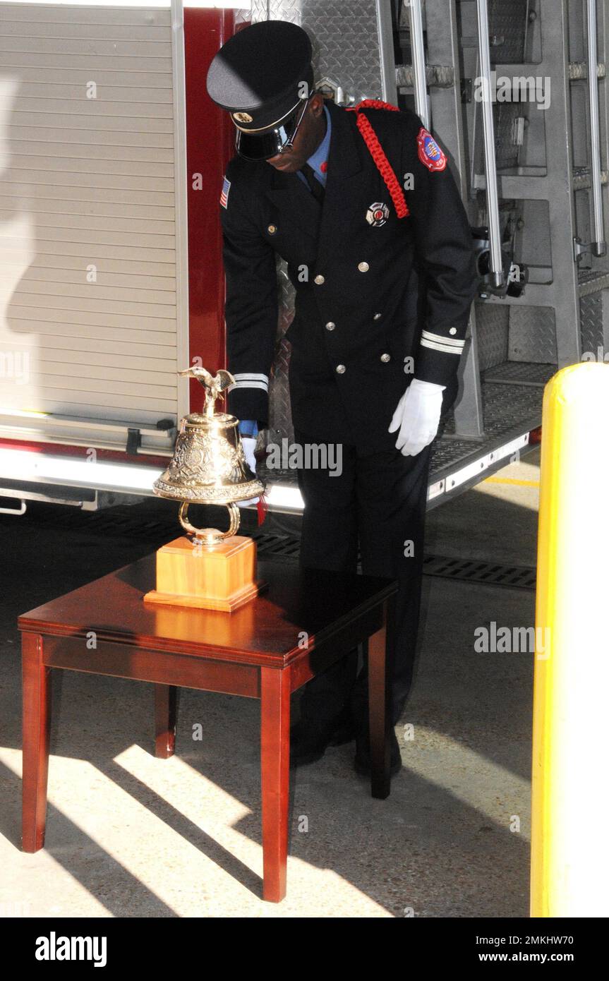 Fort Polk firefighter Longae Bell rang the bell in honor of those brave Americans who perished on Flight 93 during the 9/11 ceremony held Sept. 9. Stock Photo