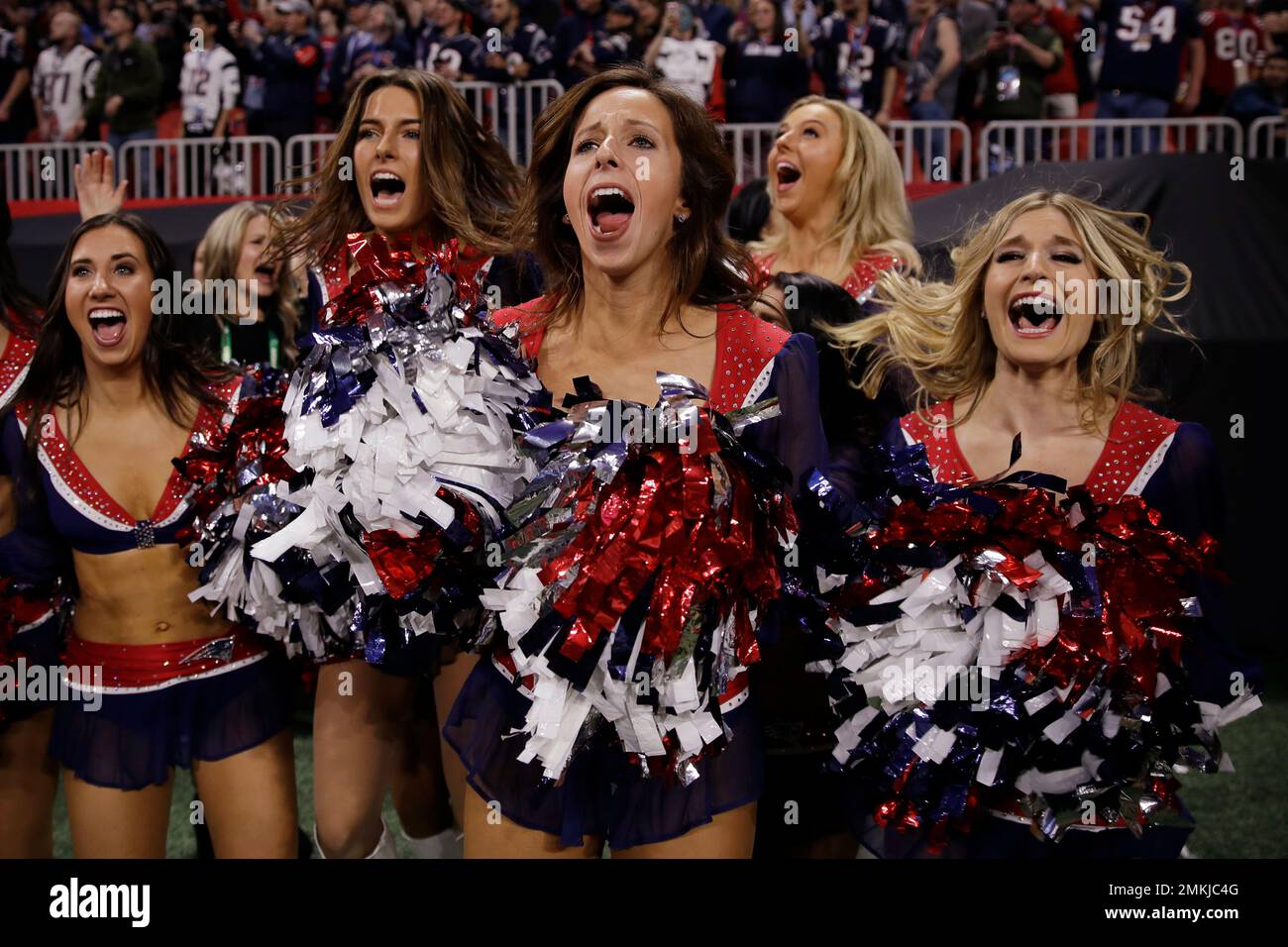 New England Patriots cheerleaders celebrate, during the second