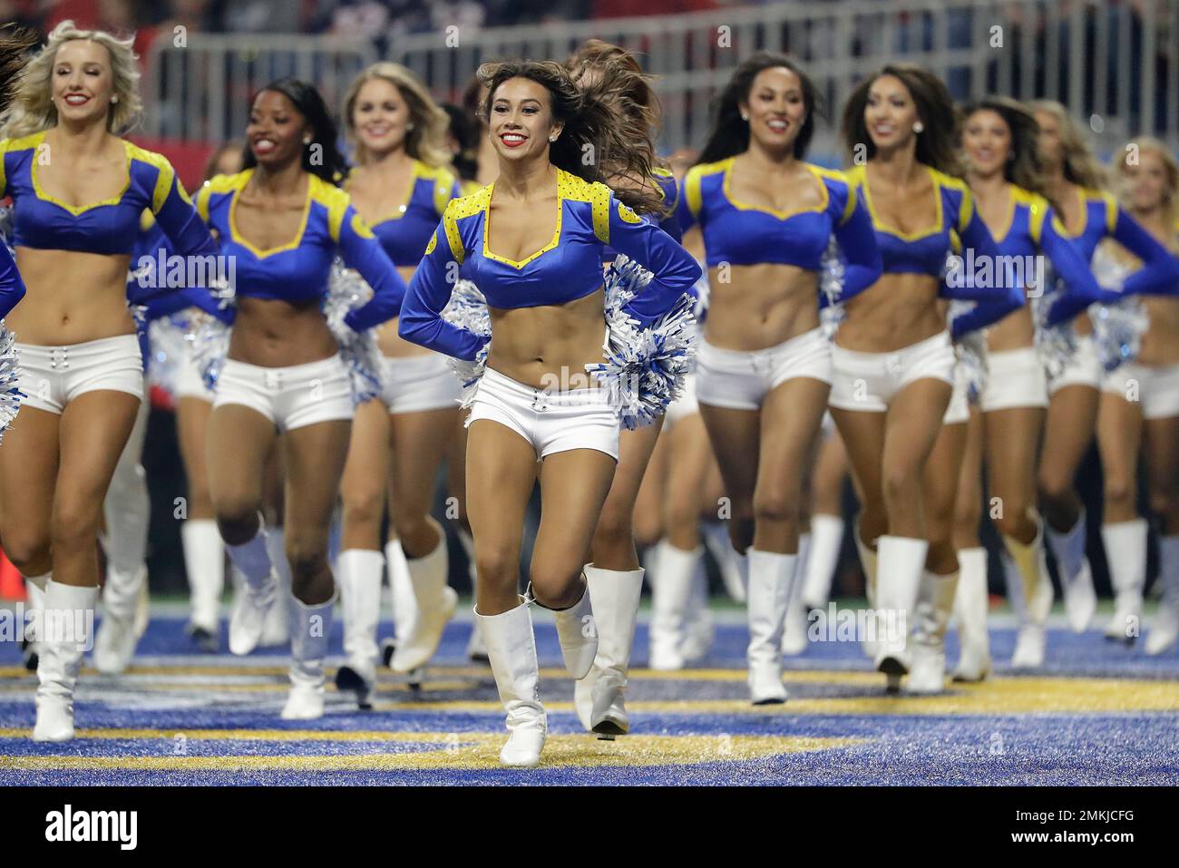 Los Angeles Rams cheerleaders perform during the second half of the NFL Super  Bowl 53 football game between the Rams and the New England Patriots Sunday,  Feb. 3, 2019, in Atlanta. (AP