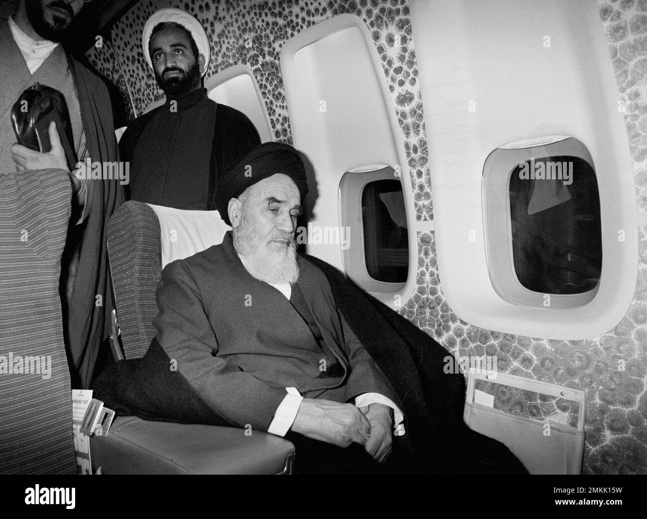 FILE - In this Feb. 1, 1979, file photo, Ayatollah Ruhollah Khomeini sits inside the chartered