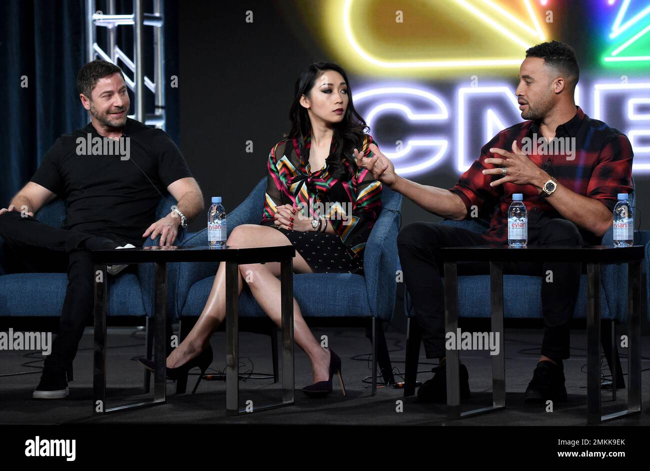 Aaron Kirman, from left, Neyshia Go and Trent participate in