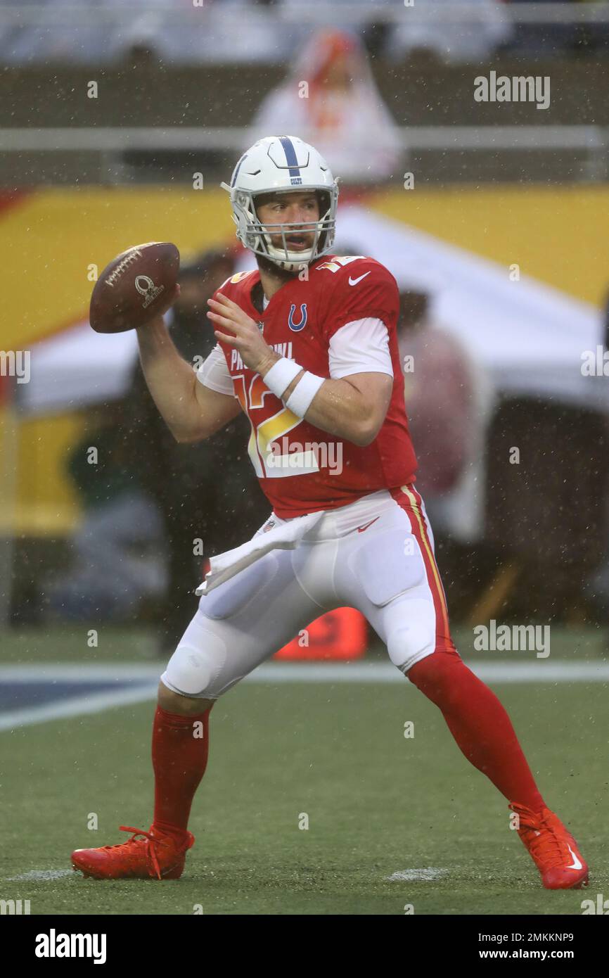 AFC quarterback Andrew Luck #12 competes in the Epic Pro Dodgeball event at  the Pro Bowl Skills Challenge, Wednesday, January 23, 2019, in Kissimmee,  FL. (AP Photo/Gregory Payan Stock Photo - Alamy