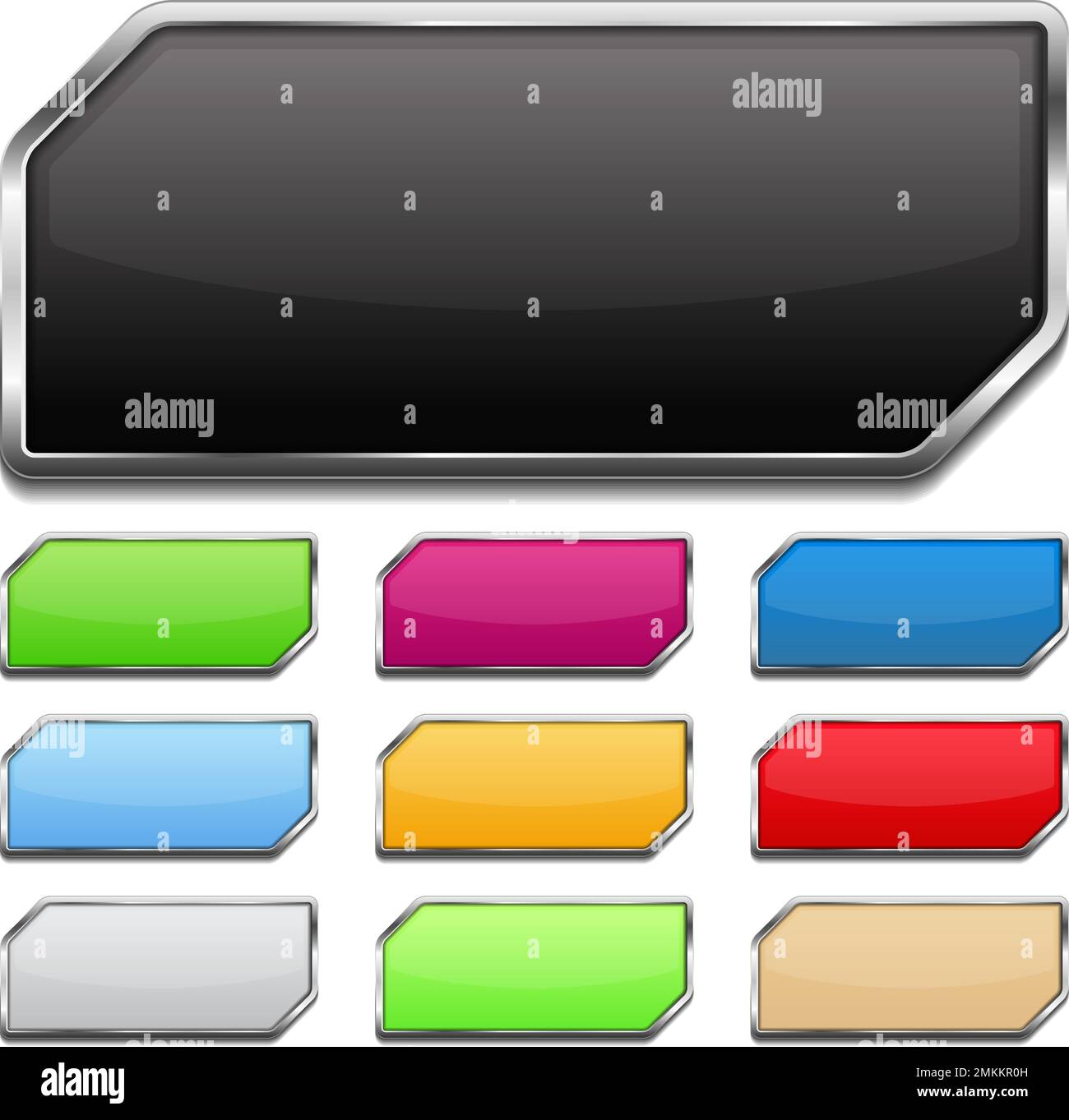 Set of colored glossy buttons with metallic frame and shadow, vector ...