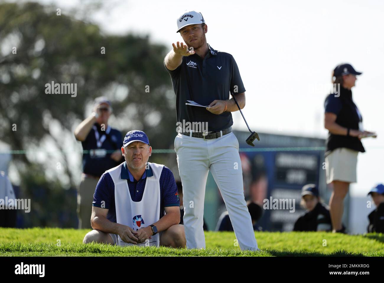 Talor Gooch looks over his ball on the first hole of the South Course