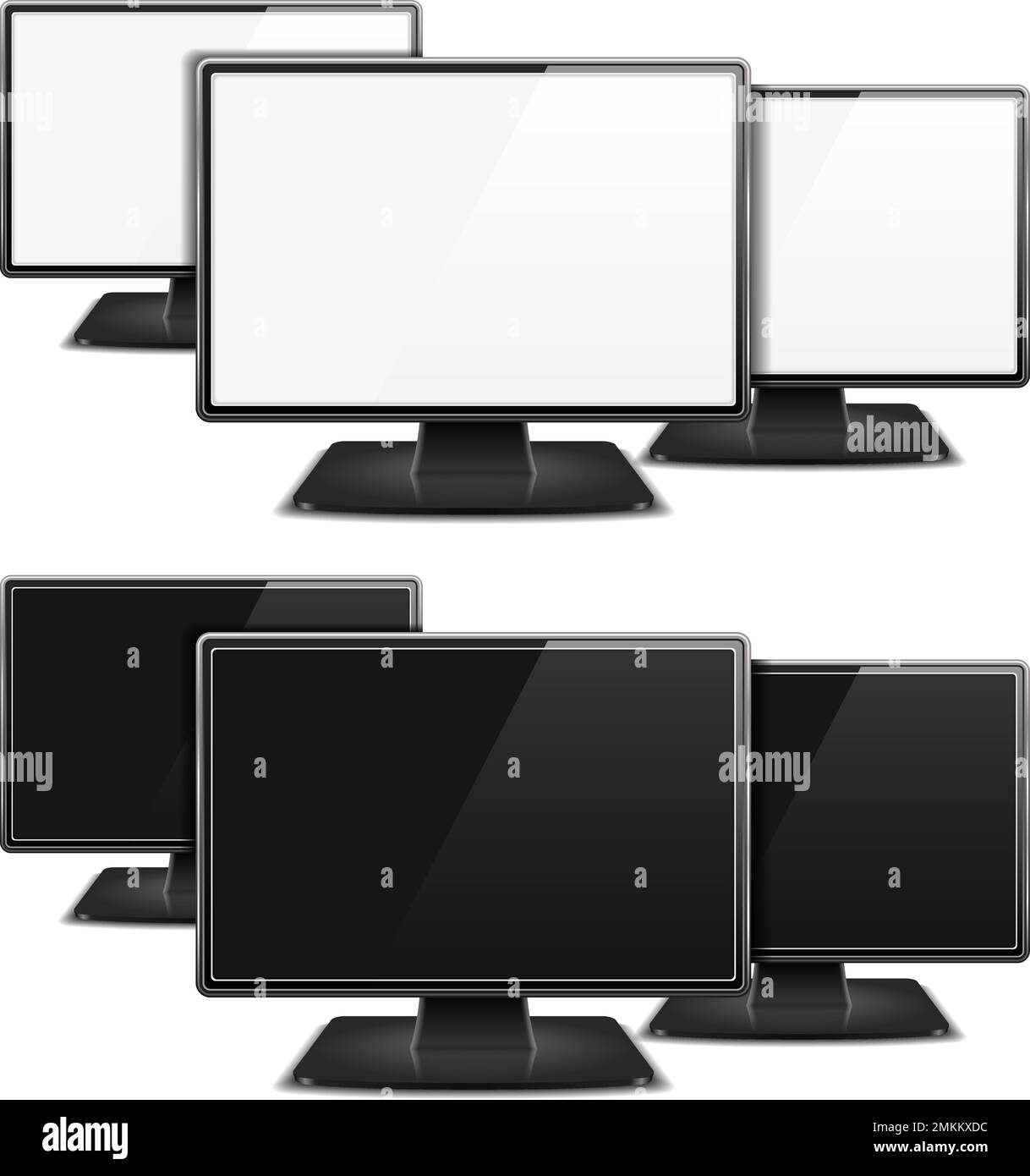 Three computer monitors with white and black screens, vector eps10
