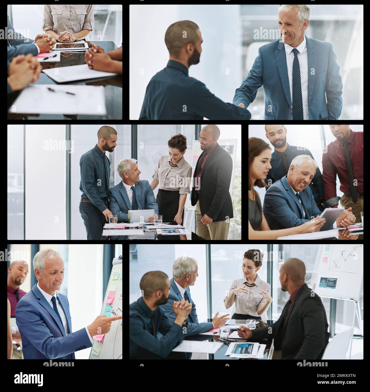 Getting down to the details. Composite image of businesspeople in the office. Stock Photo