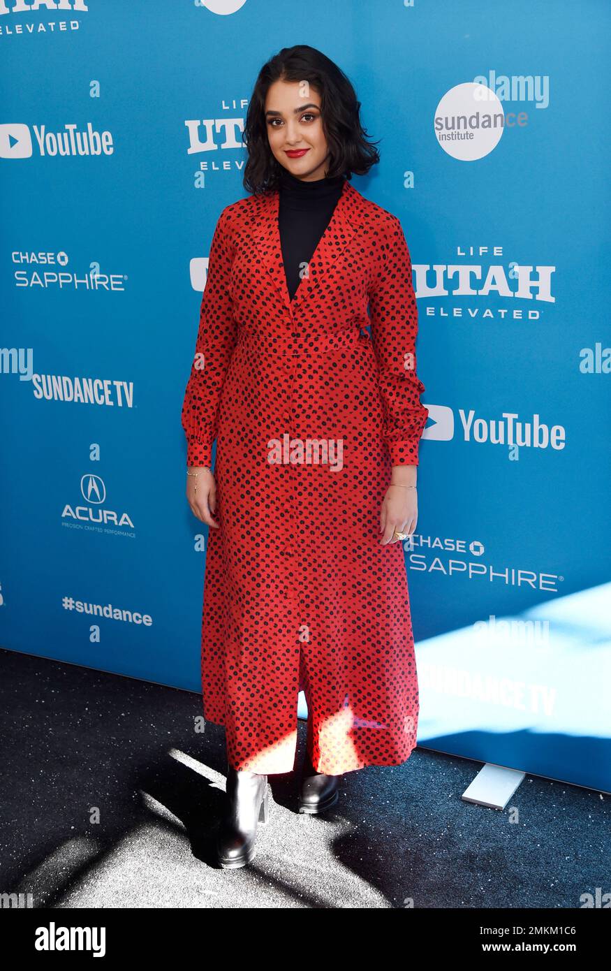 Geraldine Viswanathan, a cast member in "Hala," poses at the premiere