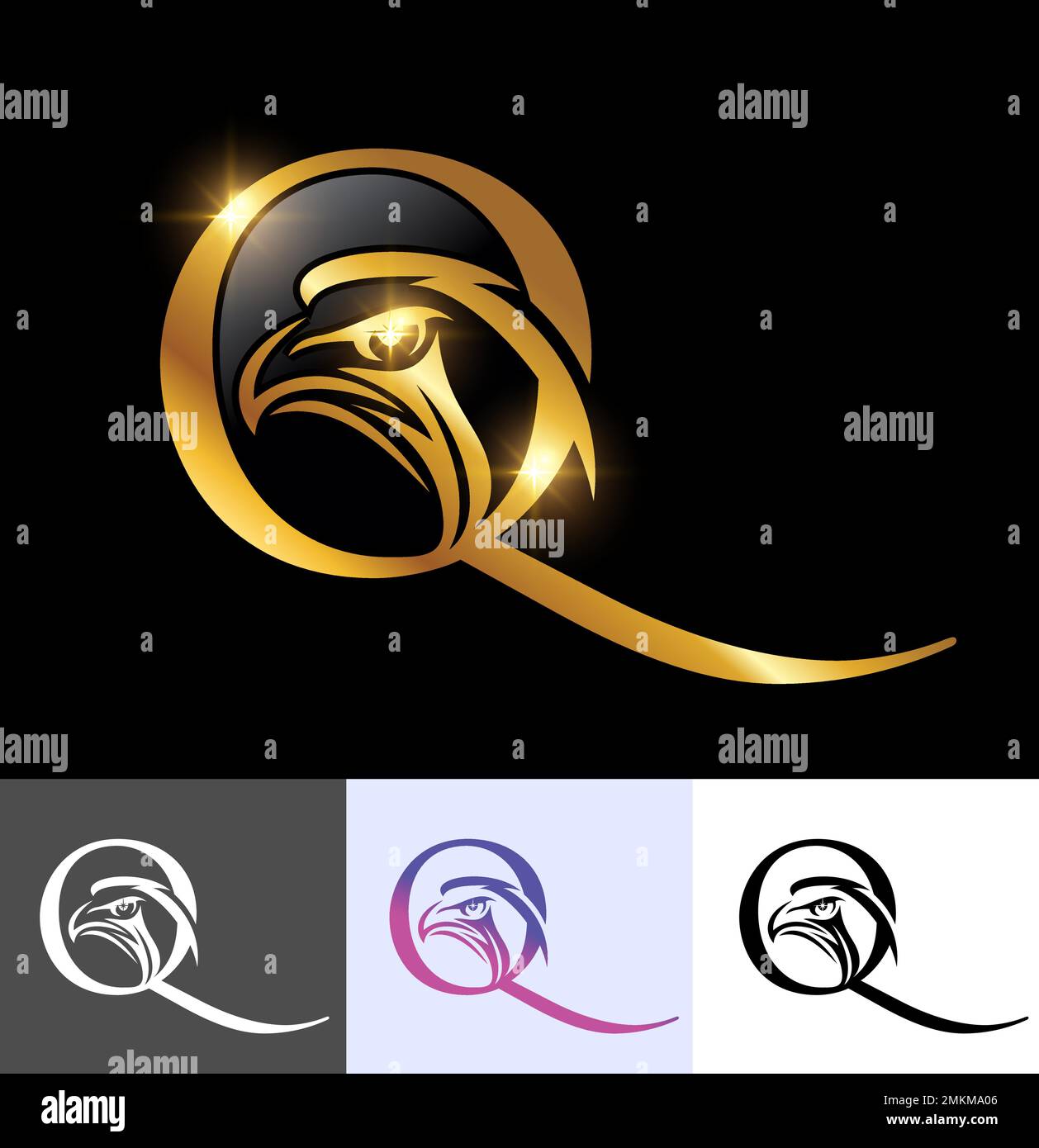 A vector illustration set of Golden Eagle Monogram Logo letter Q Vector ...