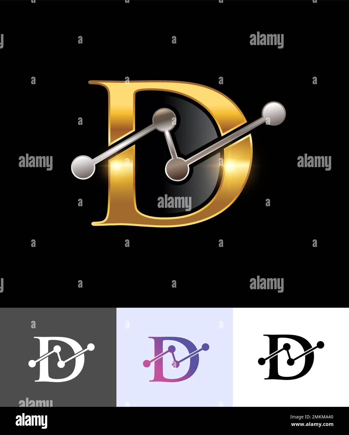 A vector illustration set of Golden Technology Monogram Logo Letter D ...
