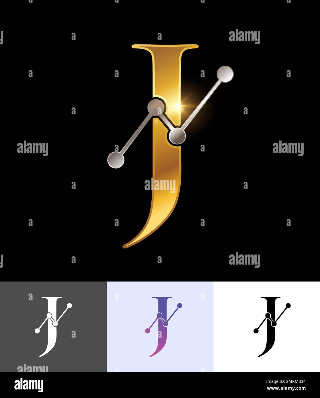 A vector illustration set of Golden Technology Monogram Logo Letter J ...