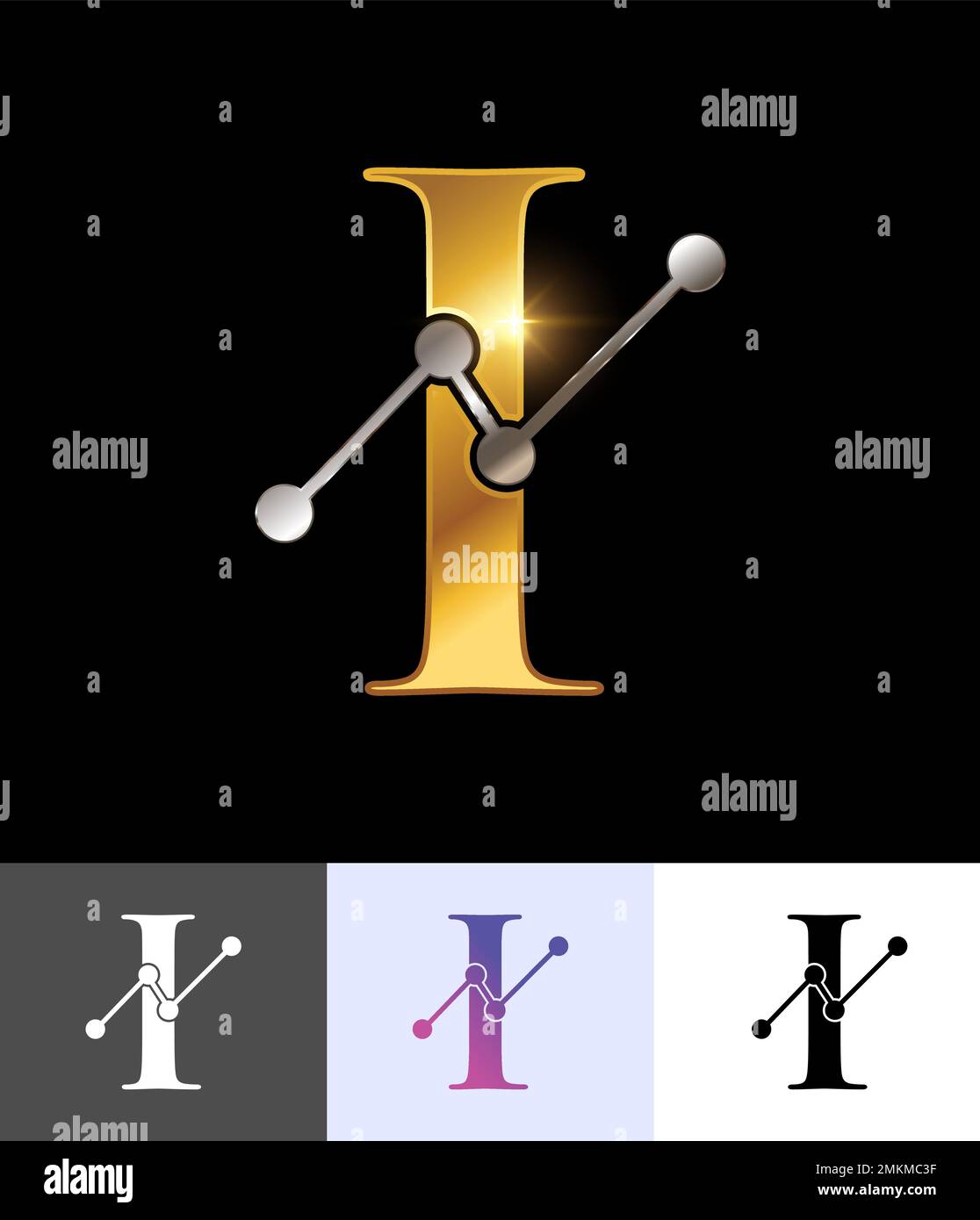 A vector illustration set of Golden Technology Monogram Logo Letter I ...