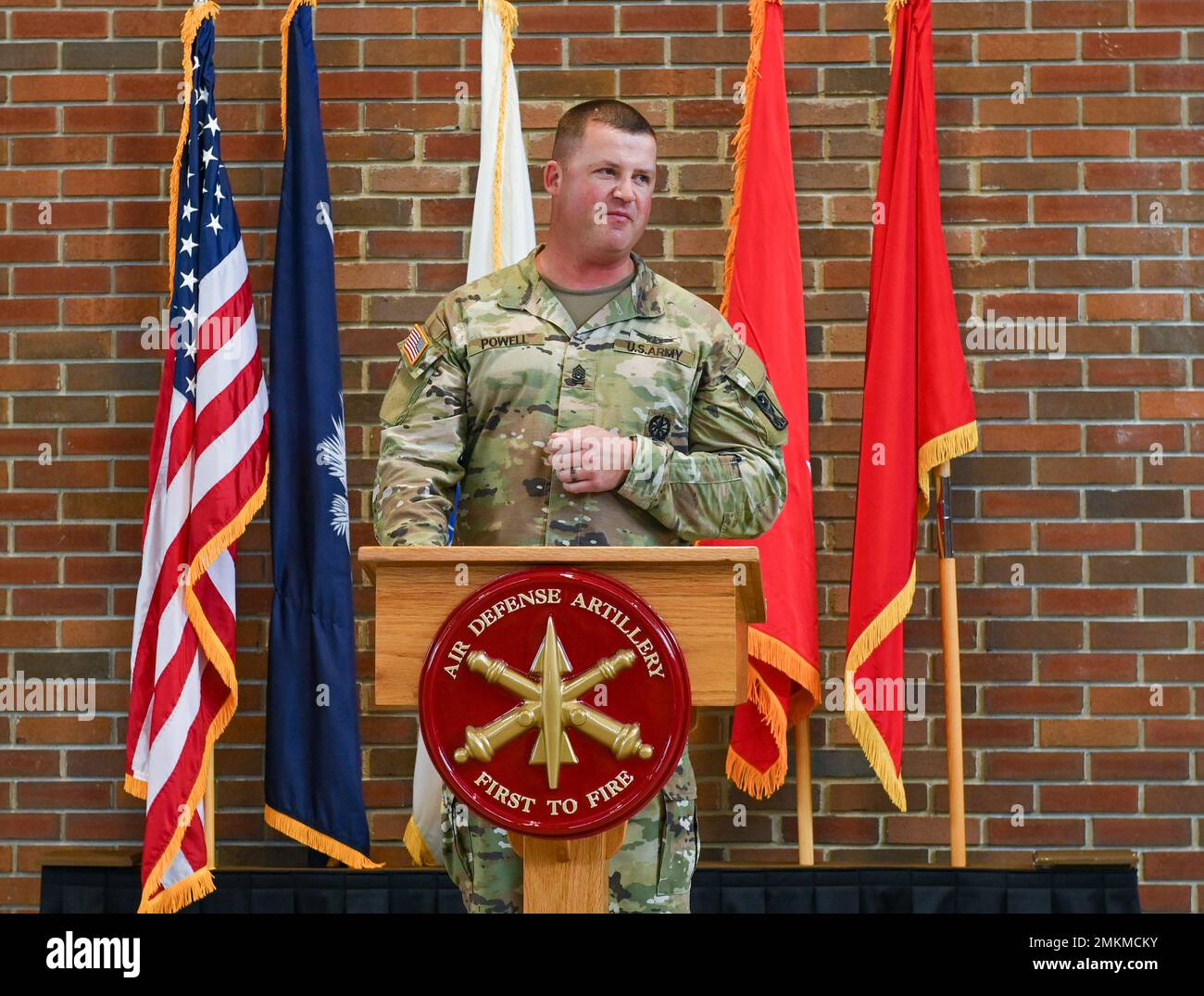 U.S. Army National Guard Soldiers with the 2nd Battalion 263rd Air Defense Artillery Regiment, South Carolina National Guard, conducted a ribbon cutting ceremony for the renovation of Battery B, Sept. 10, 2022, Easley, South Carolina. In attendance were U.S. Senator Lindsey Graham, South Carolina State Senator Thomas Alexander, South Carolina State Representative Neal Collins, U.S. Army Maj. Gen. R. Van McCarty, the adjutant general for South Carolina National Guard, U.S. Army Maj. Gen. Frank Rice, commander, 263rd Army Air and Missile Defense Command. Stock Photo