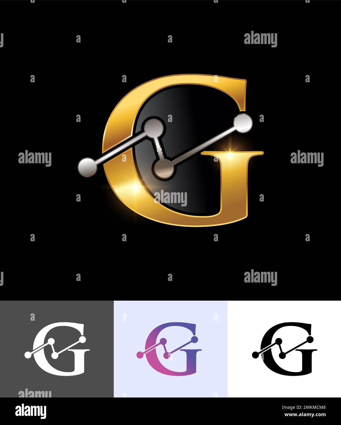 A vector illustration set of Golden Technology Monogram Logo Letter G ...