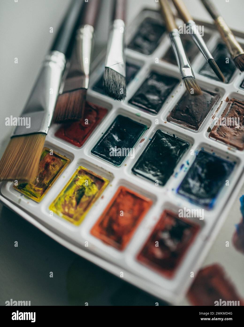 Paint brushes and watercolor Stock Photo