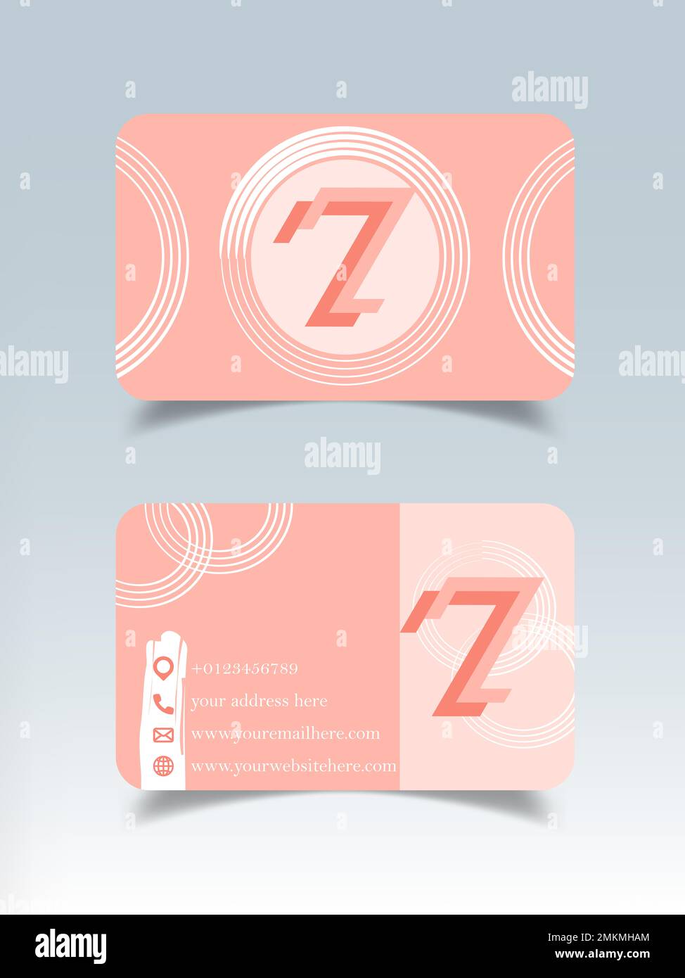 Z letter logo business card design template, z alphabet peach color logo letter business card design Stock Photo
