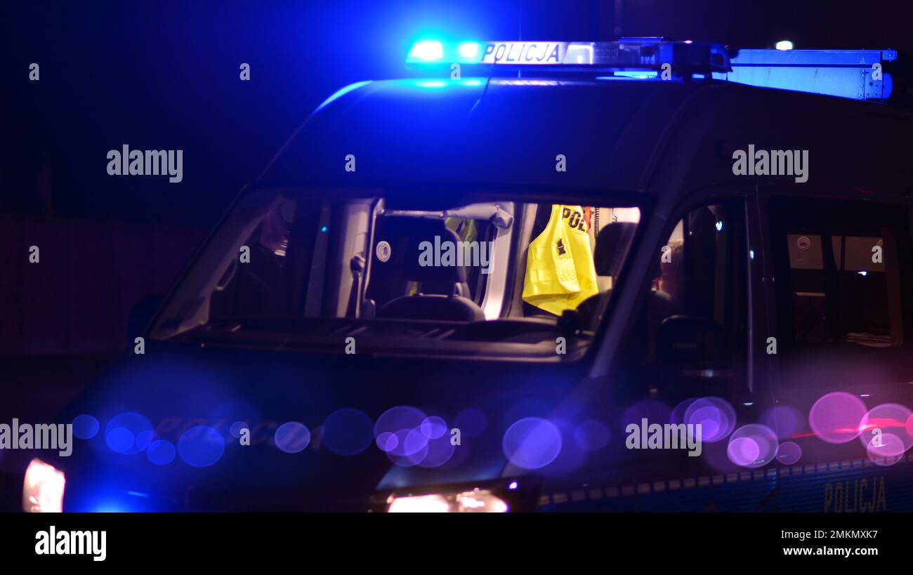 Police lights at night Stock Photo
