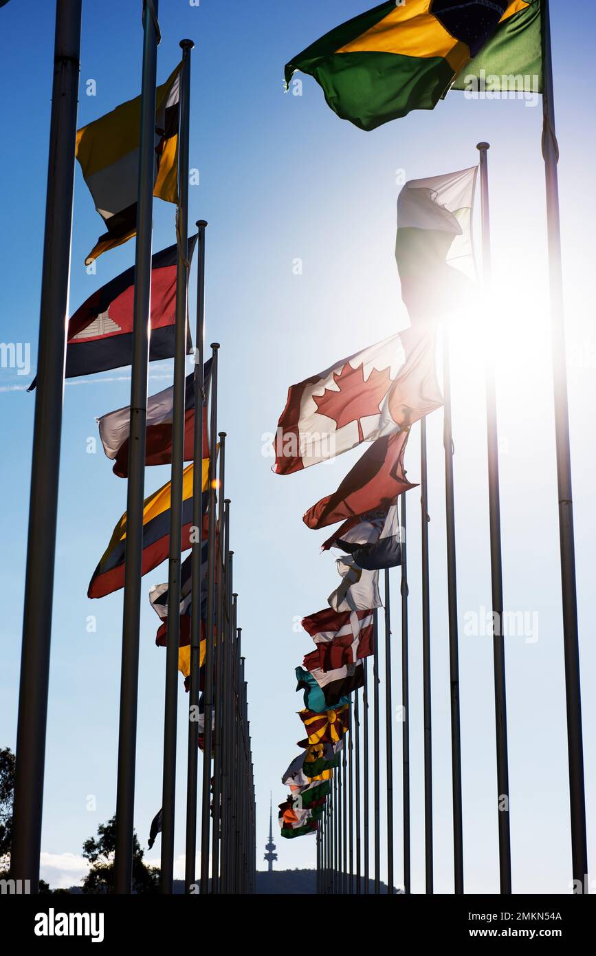 International flag display in Canberra Stock Photo Alamy