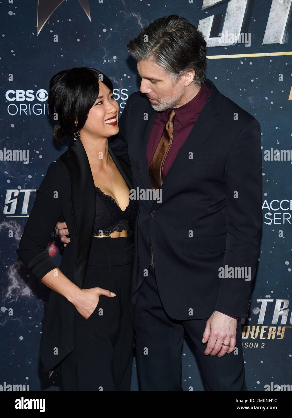 Actor Anson Mount, right, and wife Darah Trang attend the "Star Trek