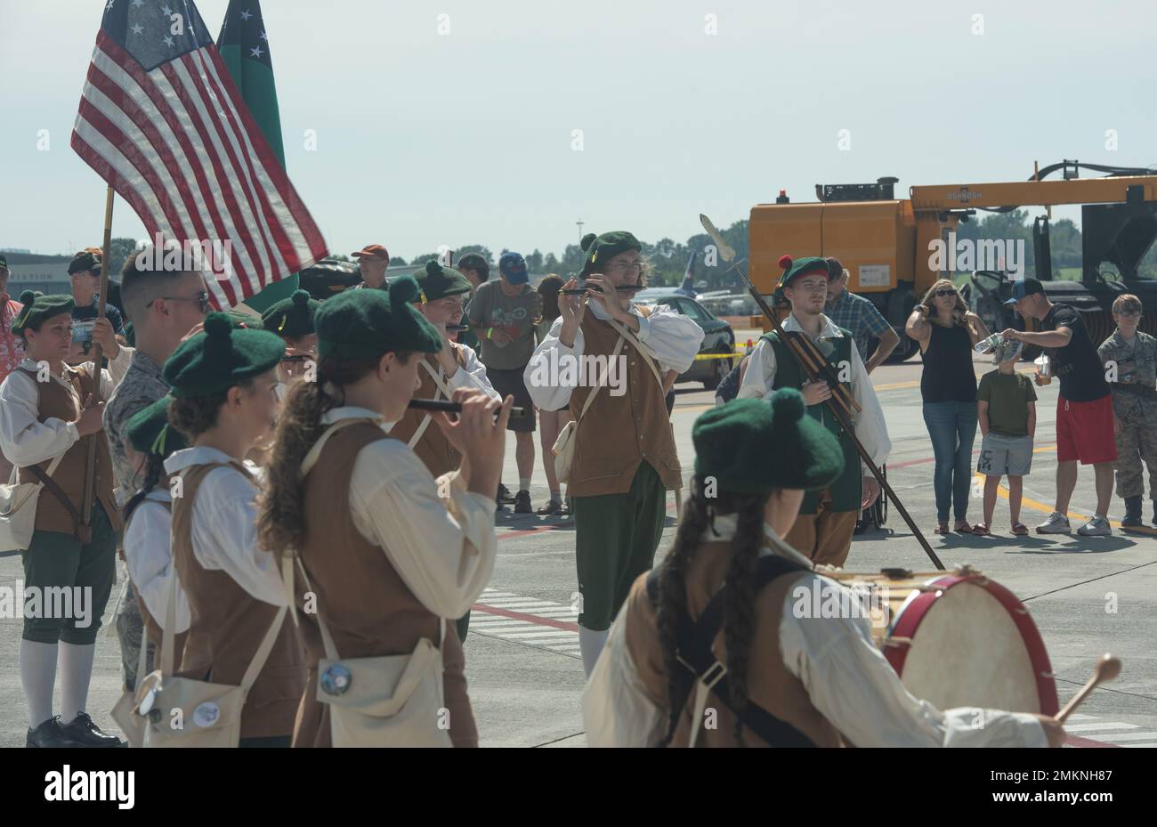 Members of Hanaford's Volunteer Fife and Drum Corps perform at the Vermont National Guard Open House in South Burlington, Vermont, Sept. 11, 2022. The corps, established in 1975, is named after Capt. Nathaniel Hanaford, a fifer and drum major during the War of 1812 who is buried in Vermont's Underhill Cemetery. Stock Photo