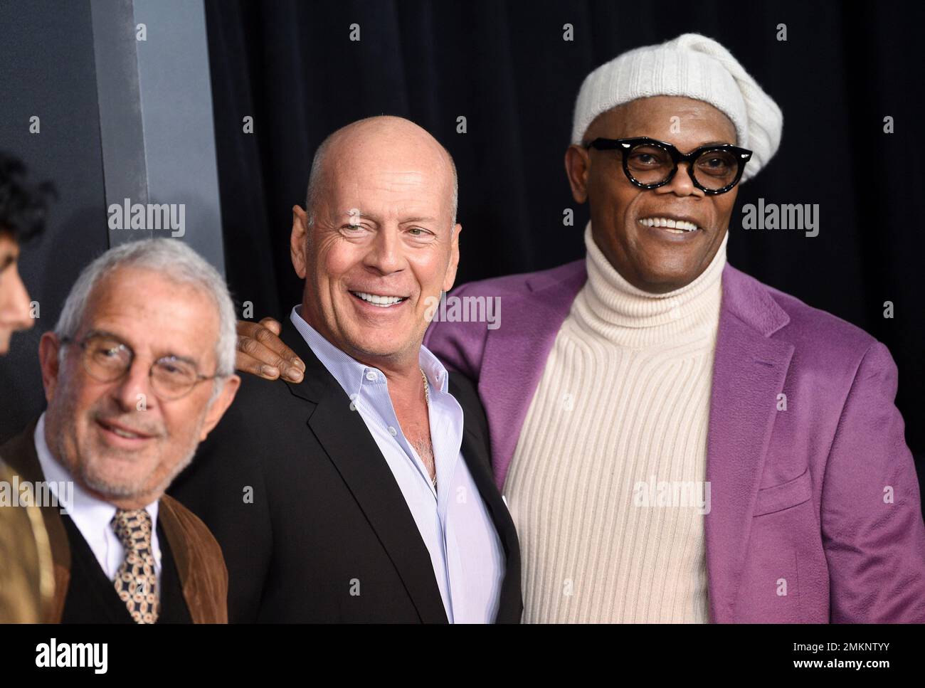 Actors Bruce Willis and Samuel L. Jackson attend the premiere of "Glass