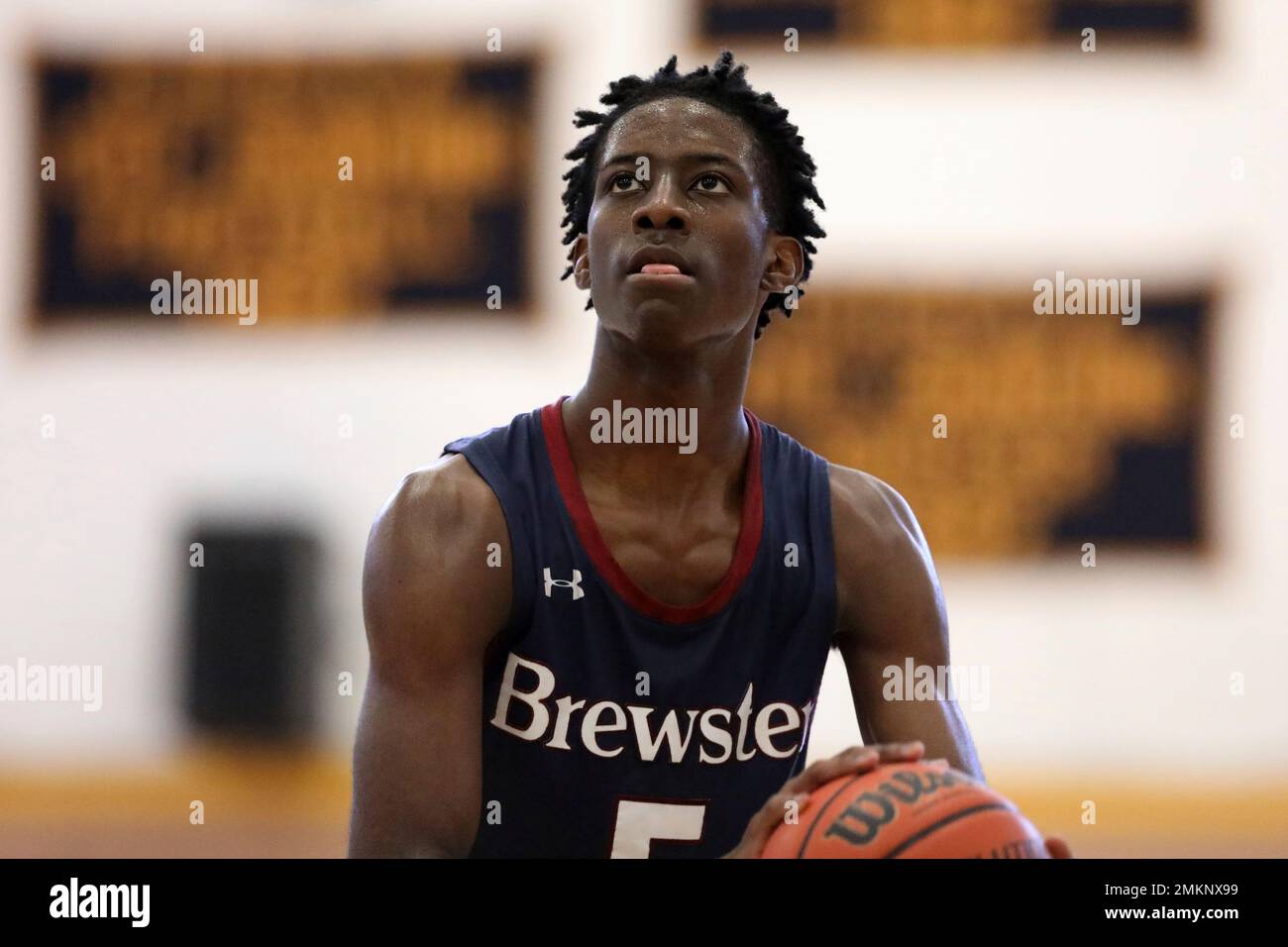Brewster Academy's Terrence Clarke 5 is seen against Westtown School