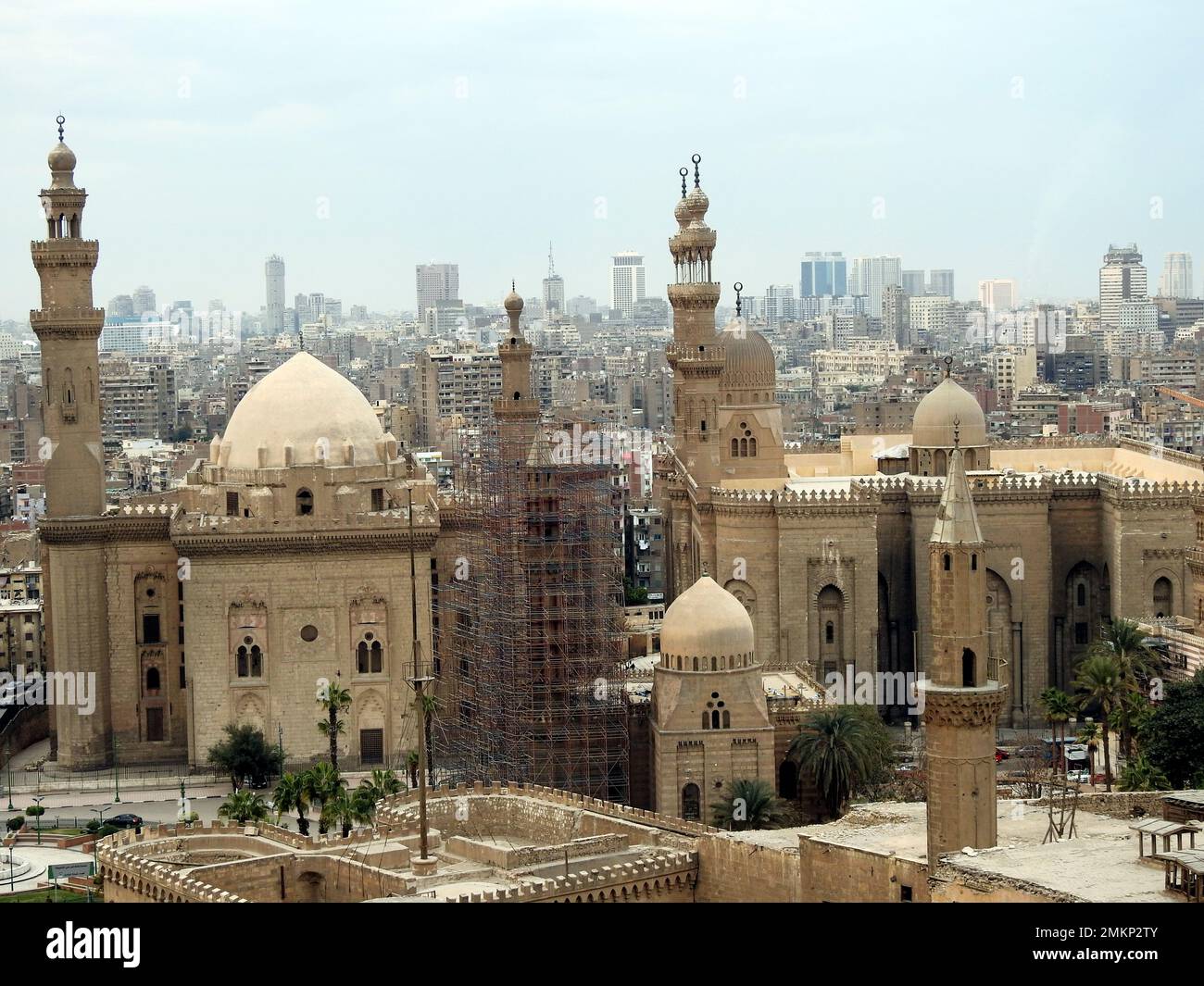 Cairo, Egypt, January 7 2023: Sultan Hassan and Al Rifa'i Mosques in old Cairo city Citadel square, very famous Islamic mosques in Egypt and very clos Stock Photo