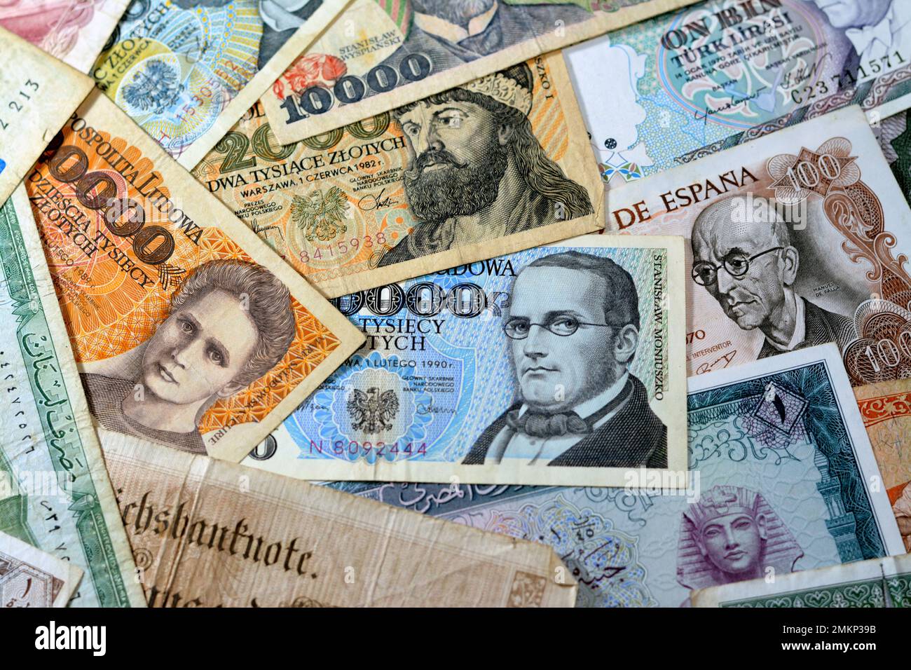 various old cash money banknotes from different countries of the world